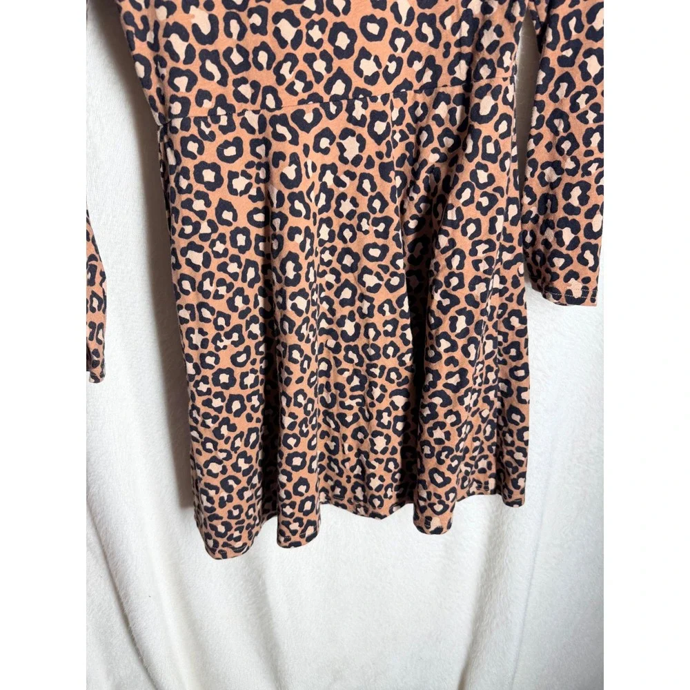 The Childrens Place Girls Brown Leopard Print Long Sleeve Dress SZ L 10/12
